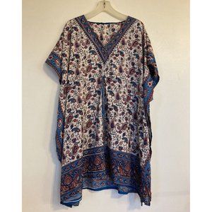 📌4/$20 Vintage Womens Rayon Boho One Size Teal Red and Cream Tunic Top